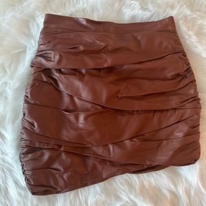 Zeynep Arcay Ruched Layered Mini Leather Skirt